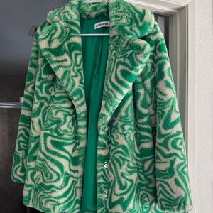 Swirl Jimi Hendrix Pattern Teddy Jacket in Green and Cream